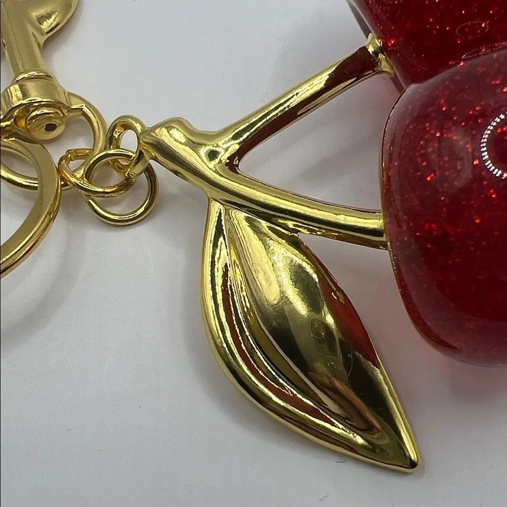 Cherry Sparkle Keychain with Gold Accents